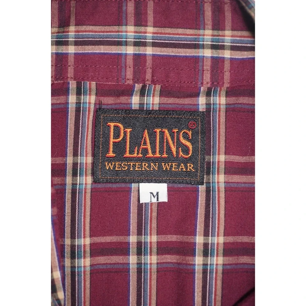 Plains Medium Burgundy Plaid Short Sleeve Pearl Snap Western Shirt